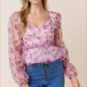 Audrey Flower Organza Peplum Blouse